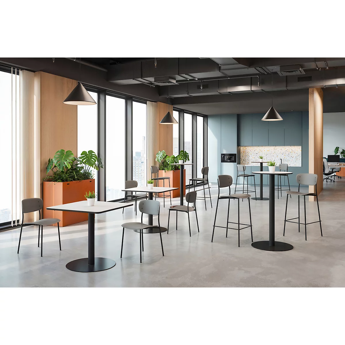 Paperflow buitentafel Cross, vierkant, plaatvoet, B 800 x D 800 x H 750 mm, grijs/matzwart