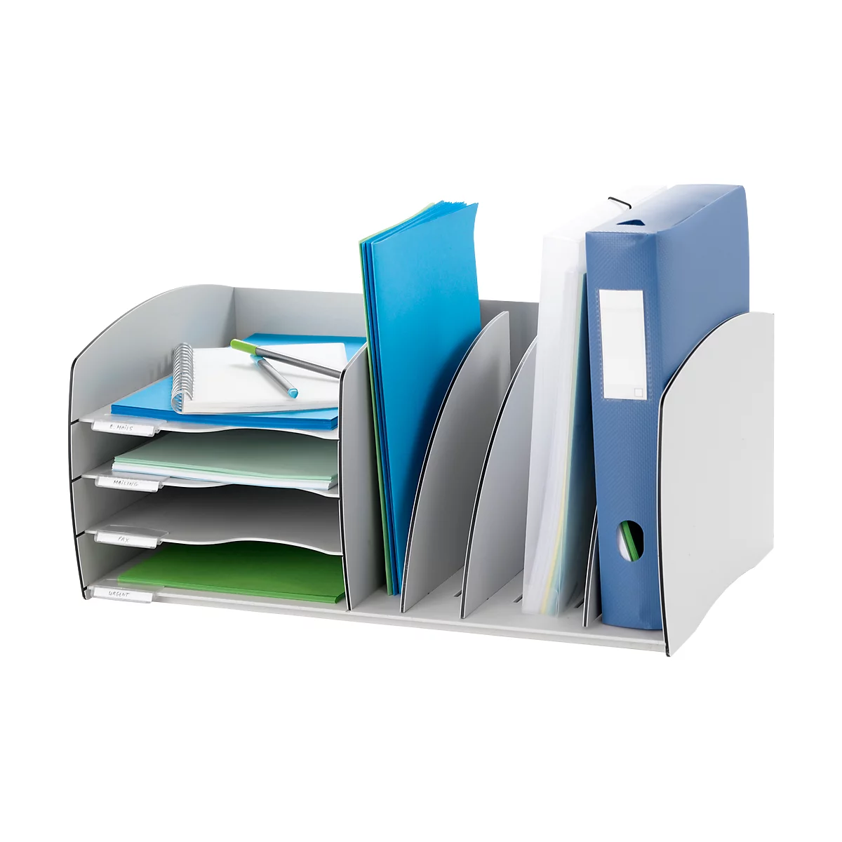 Paperflow desk organizer, 4 vakken, Verstelbare scheidingswanden, grijs
