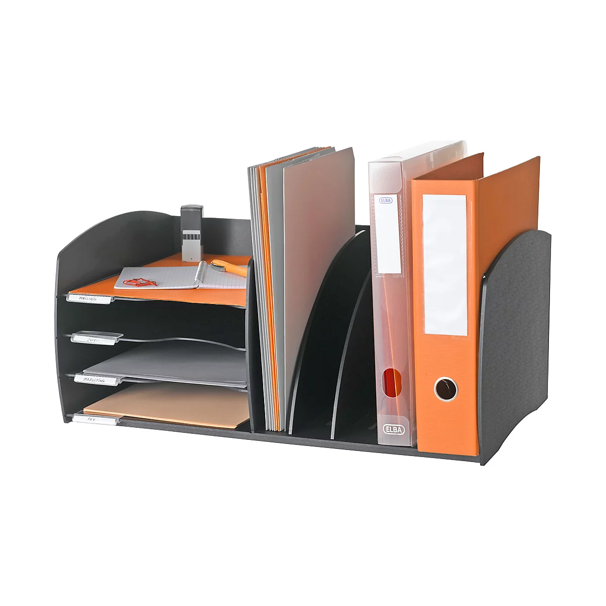 Paperflow desk organizer, 4 vakken, Verstelbare scheidingswanden, zwart