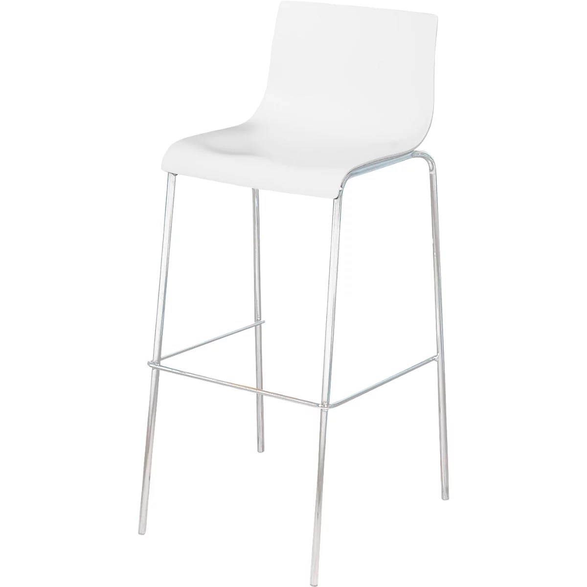 Paperflow HARPER barkruk, rugleuning, stapelbaar, B 390 x D 320 x H 760 mm, polypropeen en verchroomd staal, wit, 2 stuks