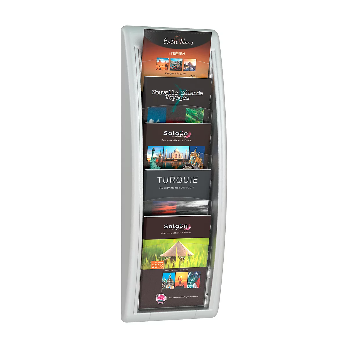 Paperflow Quickfit portafolletos de pared, 5 compartimentos en formato DIN A5, An 228 x P 95 x Al 650 mm, poliestireno, color aluminio