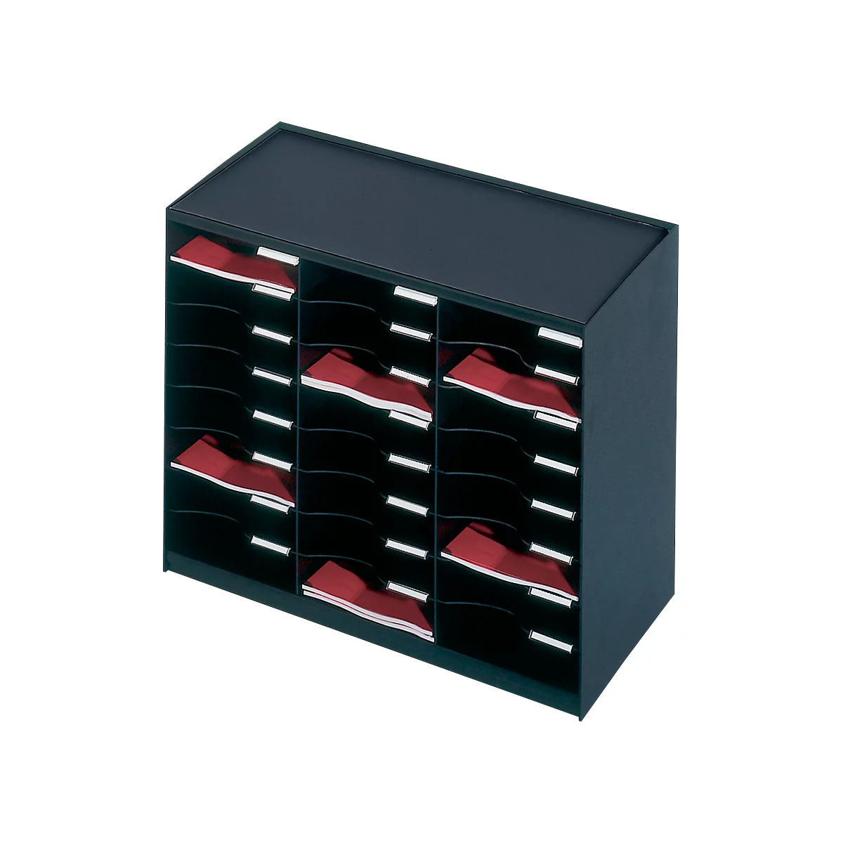 PAPERFLOW sorteerstation, A4, polystyreen, 24 vakken, B 674 x D 304 x H 548 mm, zwart