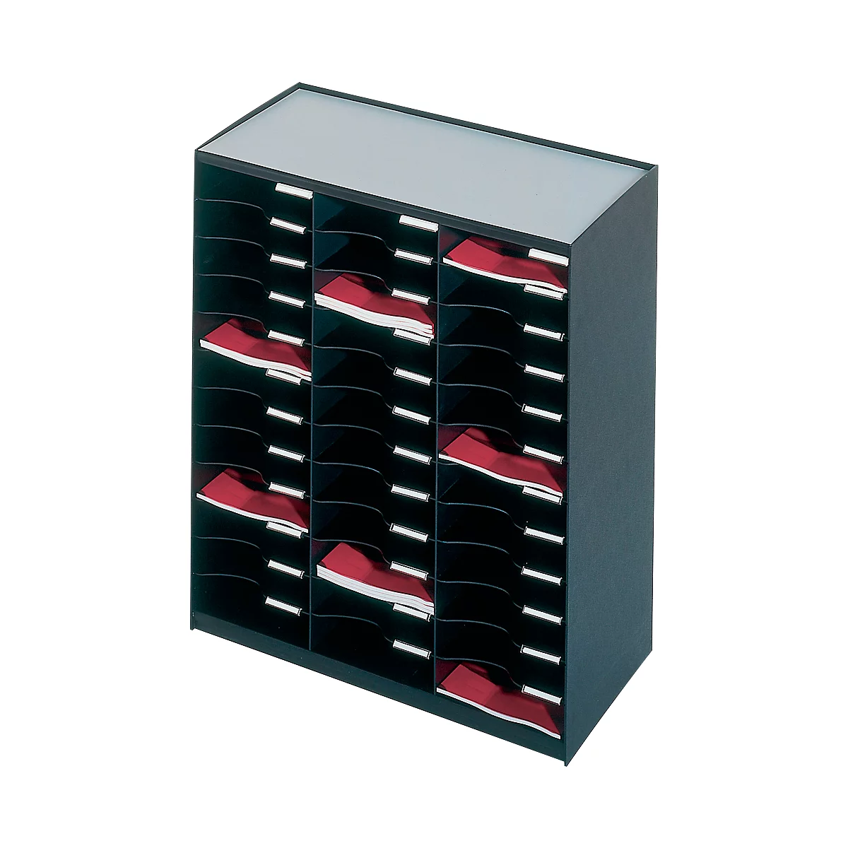 PAPERFLOW sorteerstation, A4, polystyreen, 36 vakken, B 674 x D 304 x H 791 mm, zwart