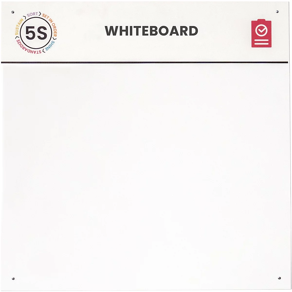 Weißes Whiteboard mit Aufschrift "Whiteboard" und 5S-Logo.