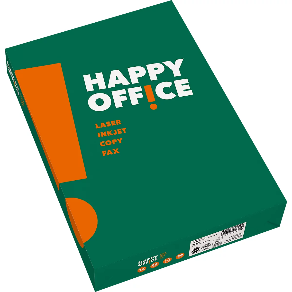 Papier à copier Happy Office, DIN A4 horizontal, 80 g/m², blanc pur, 2500 feuilles