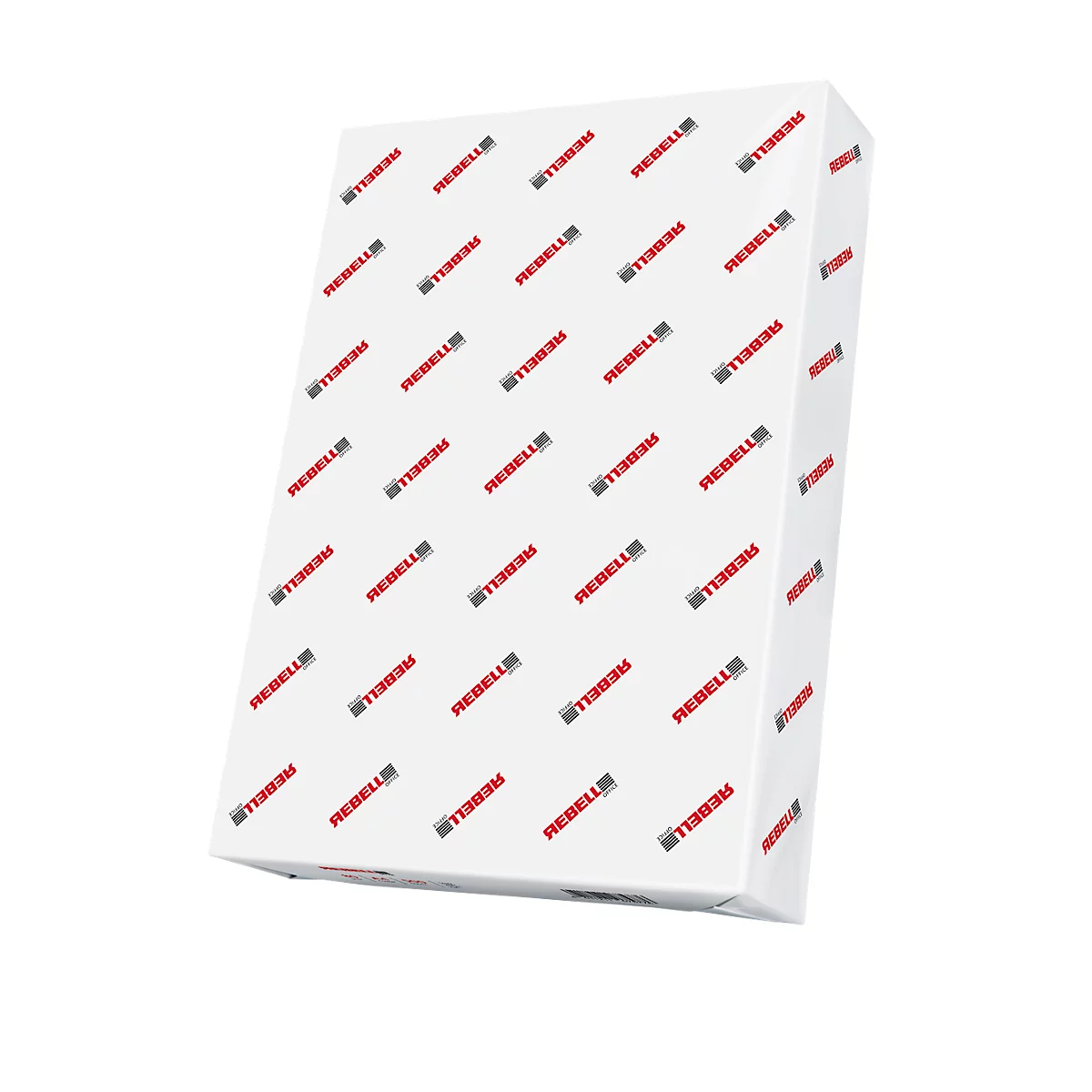 Paquet de papier blanc avec lettrage REBELL rouge et gris.