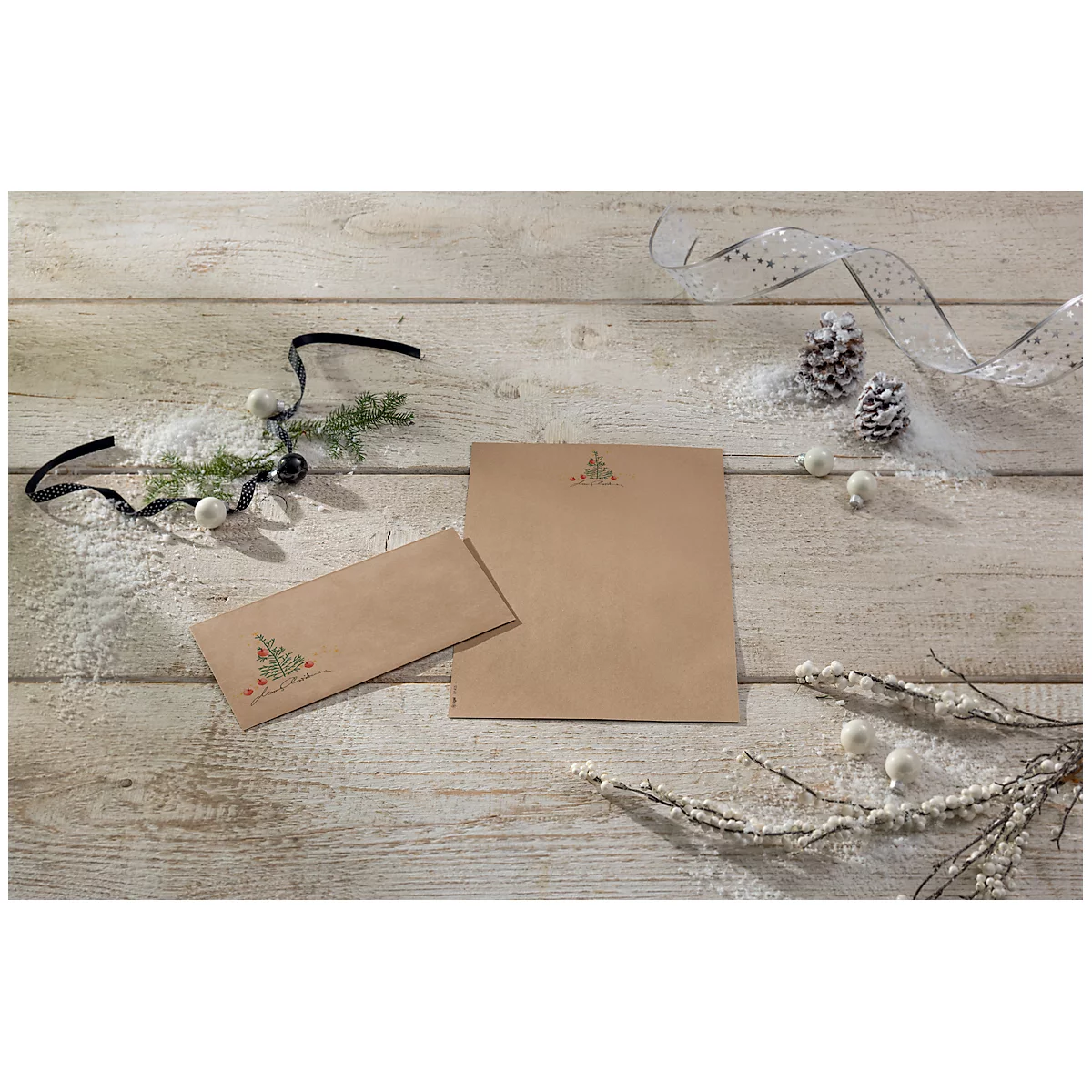 Papier à motif Sigel 'Christmas with Apples', DIN A4, 90 g/m2, 100 feuilles, papier kraft brun