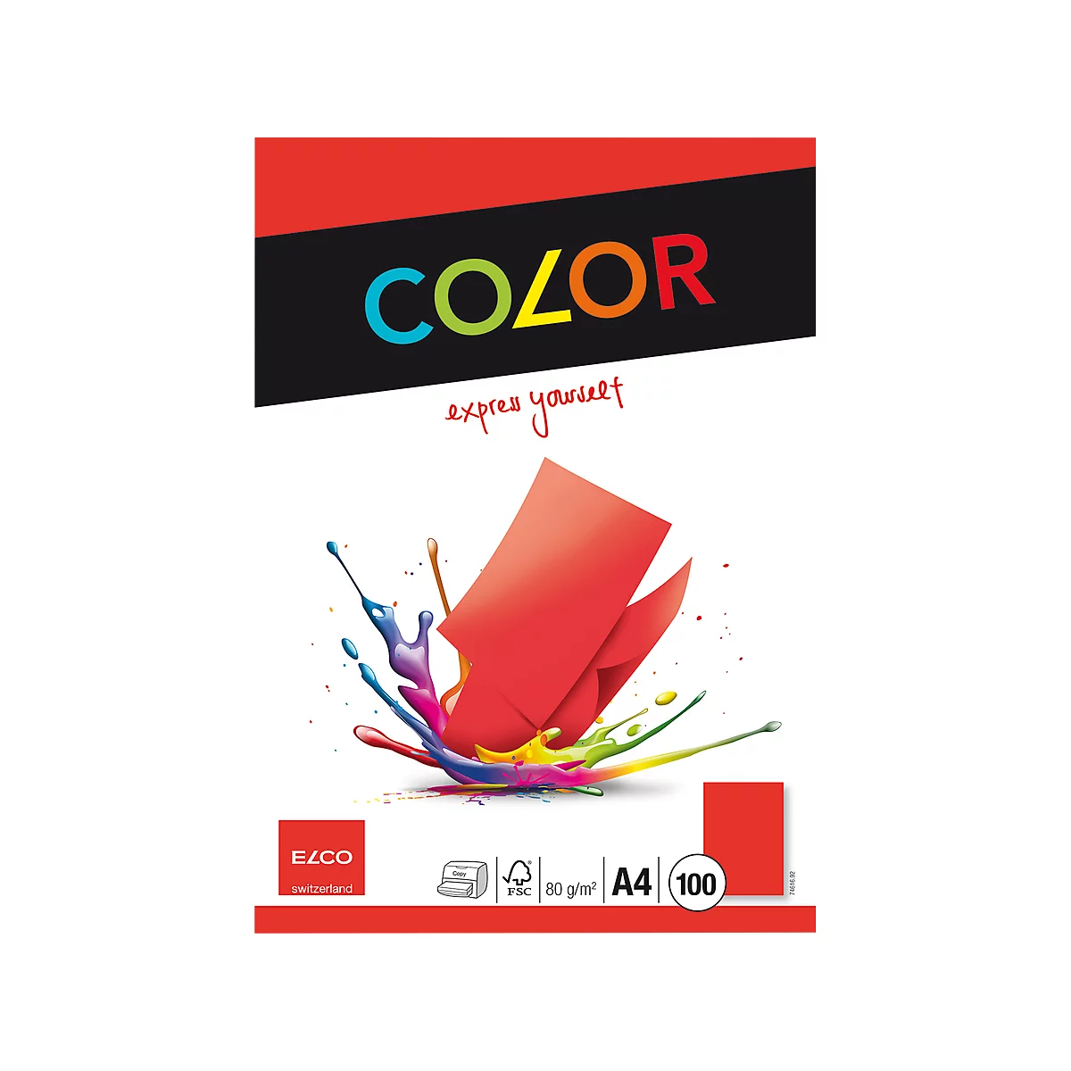 Papier coloré pour copieur Elco Color Elco switzerland, format A4, 80 g/m², rouge, 1 bloc = 100 feuilles