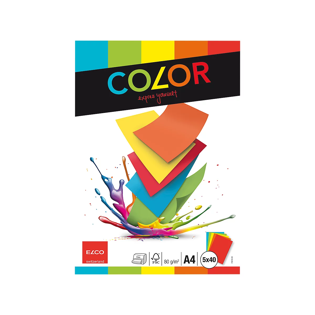 Papier coloré pour copieur Elco Color Elco switzerland, format A4, 80 g/m², trié par couleur, 1 bloc = 200 feuilles