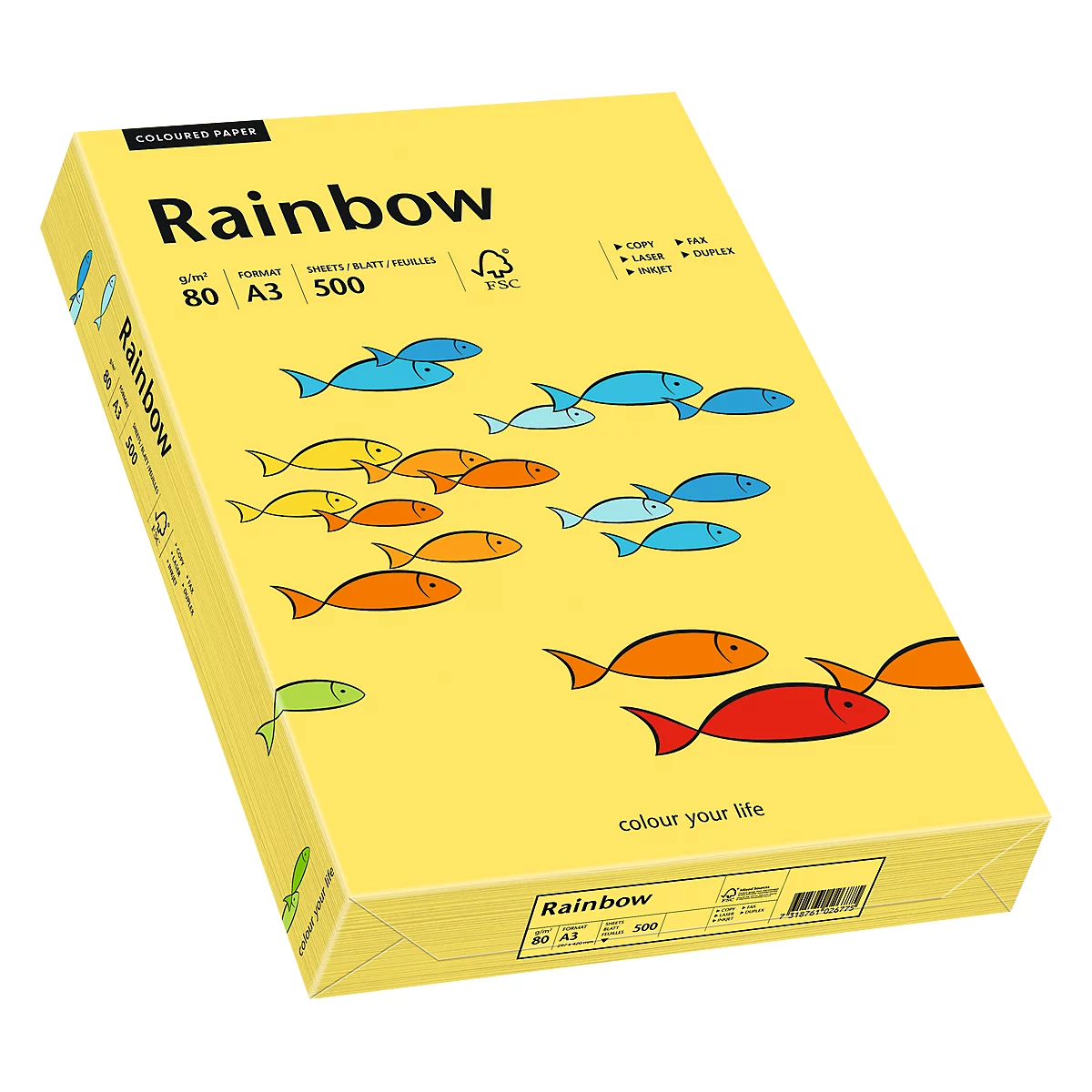 Papier coloré pour copieur Rainbow Mondi, format A3, 80 g/m², jaune, 1 bloc = 500 feuilles
