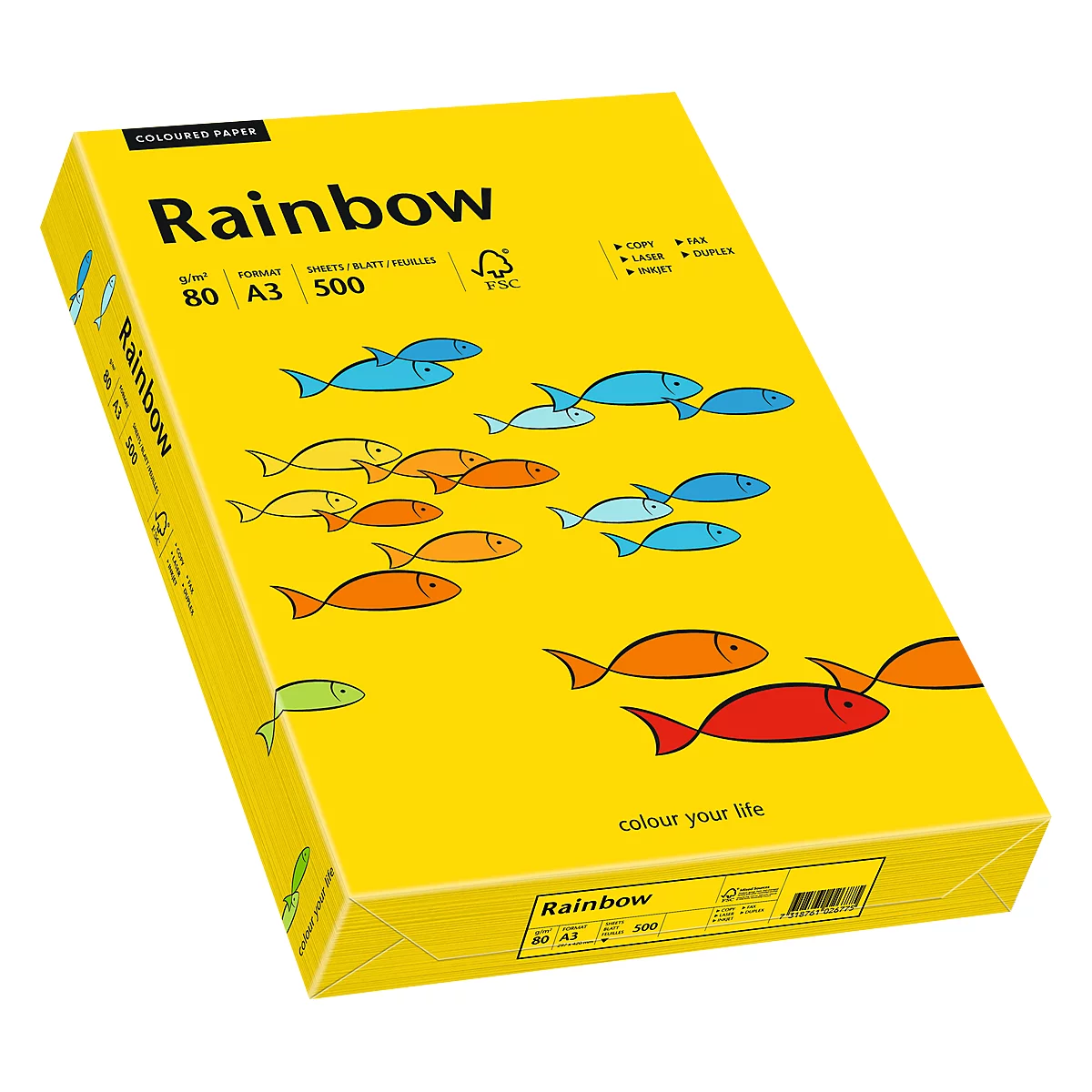 Papier coloré pour copieur Rainbow Mondi, format A3, 80 g/m², jaune intense, 1 bloc = 500 feuilles