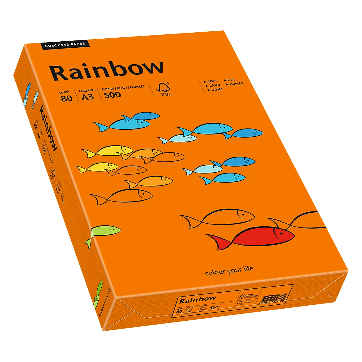 Papier coloré pour copieur Rainbow Mondi, format A3, 80 g/m², orange intense, 1 bloc = 500 feuilles