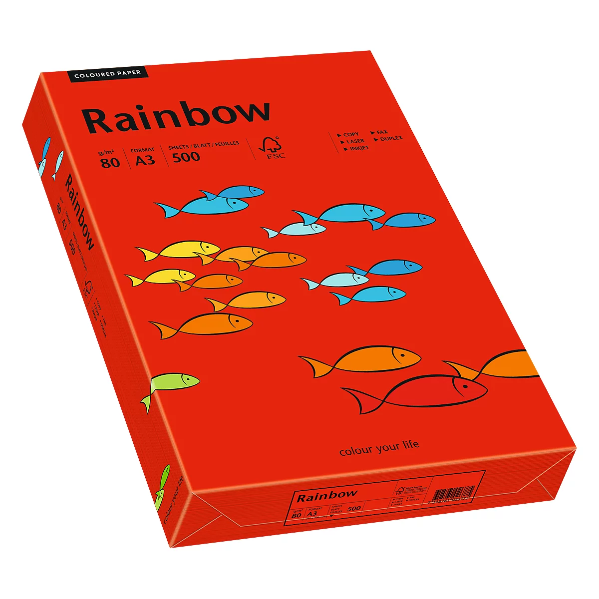 Papier coloré pour copieur Rainbow Mondi, format A3, 80 g/m², rouge intense, 1 bloc = 500 feuilles