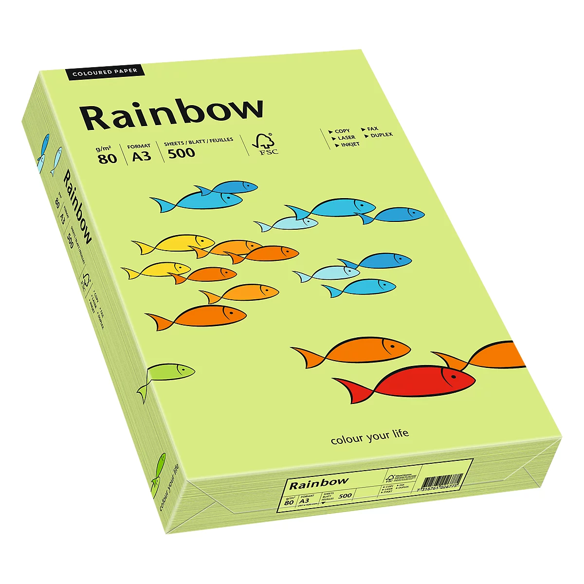 Papier coloré pour copieur Rainbow Mondi, format A3, 80 g/m², vert vif, 1 bloc = 500 feuilles