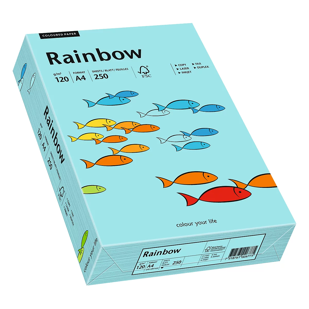 Papier coloré pour copieur Rainbow Mondi, format A4, 120 g/m², bleu, 1 bloc = 250 feuilles
