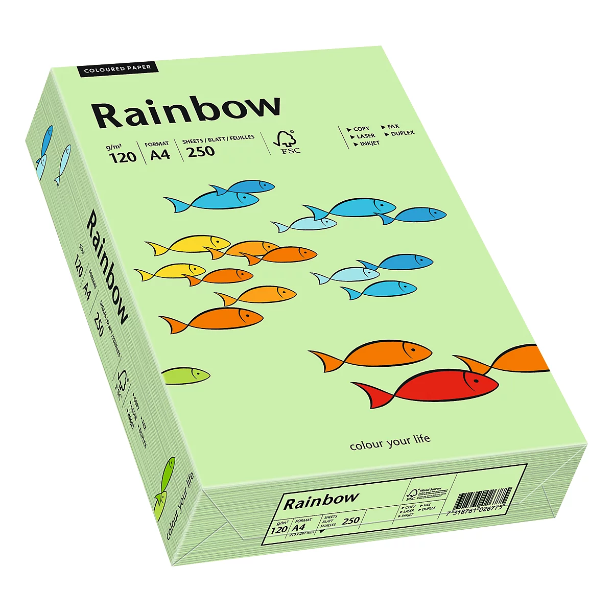 Papier coloré pour copieur Rainbow Mondi, format A4, 120 g/m², vert, 1 bloc = 250 feuilles