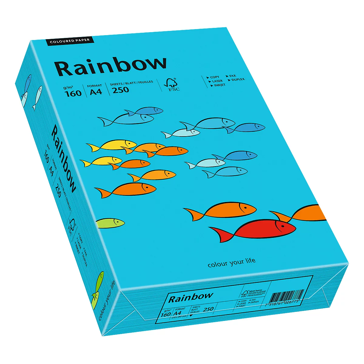 Papier coloré pour copieur Rainbow Mondi, format A4, 160 g/m², bleu, 1 bloc = 250 feuilles