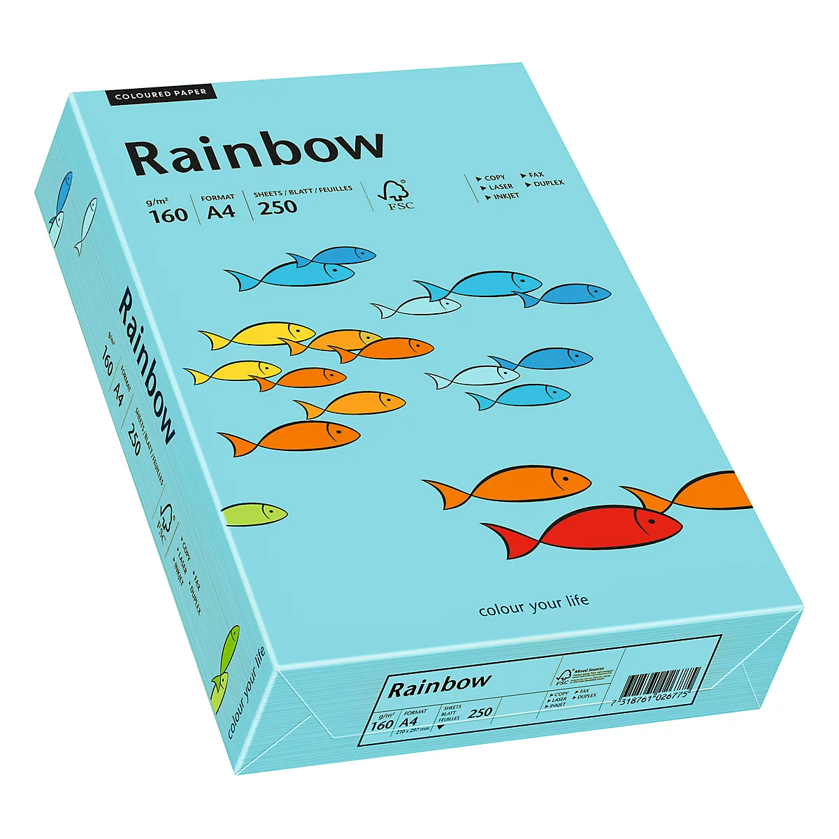 Papier coloré pour copieur Rainbow Mondi, format A4, 160 g/m², bleu, 1 bloc = 250 feuilles
