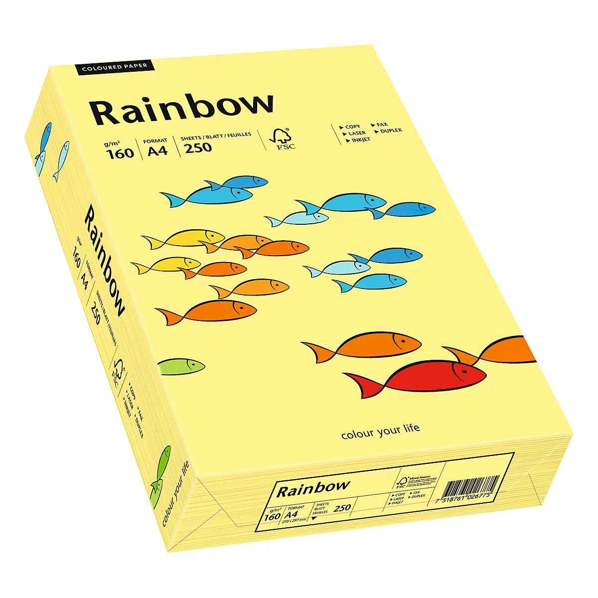 Papier coloré pour copieur Rainbow Mondi, format A4, 160 g/m², jaune clair, 1 bloc = 250 feuilles