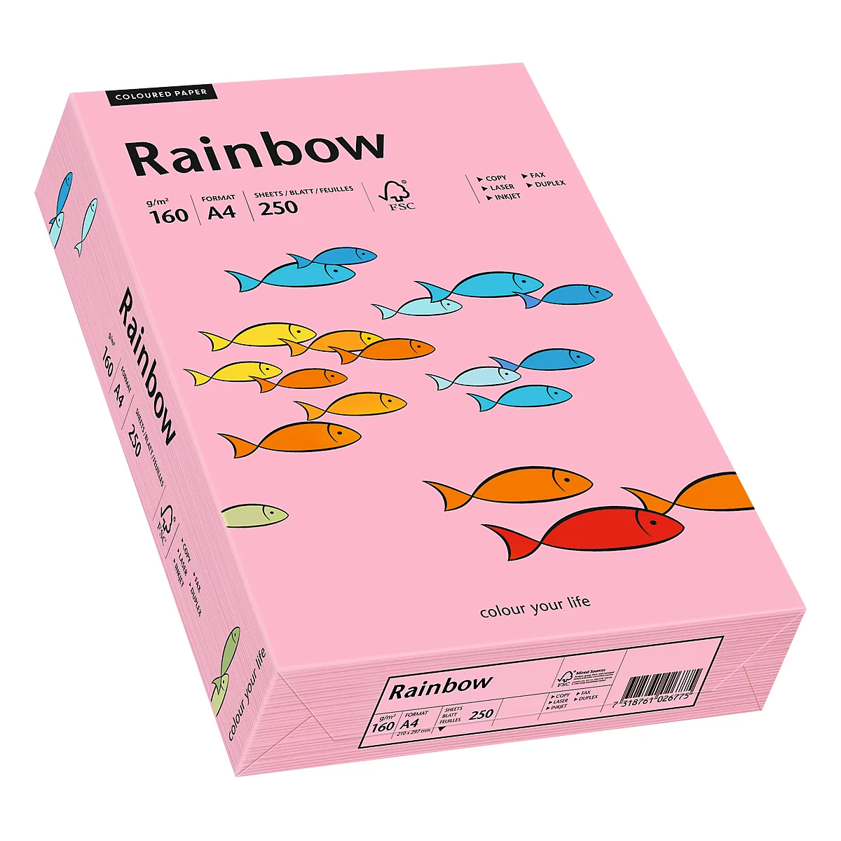 Papier coloré pour copieur Rainbow Mondi, format A4, 160 g/m², rose, 1 bloc = 250 feuilles