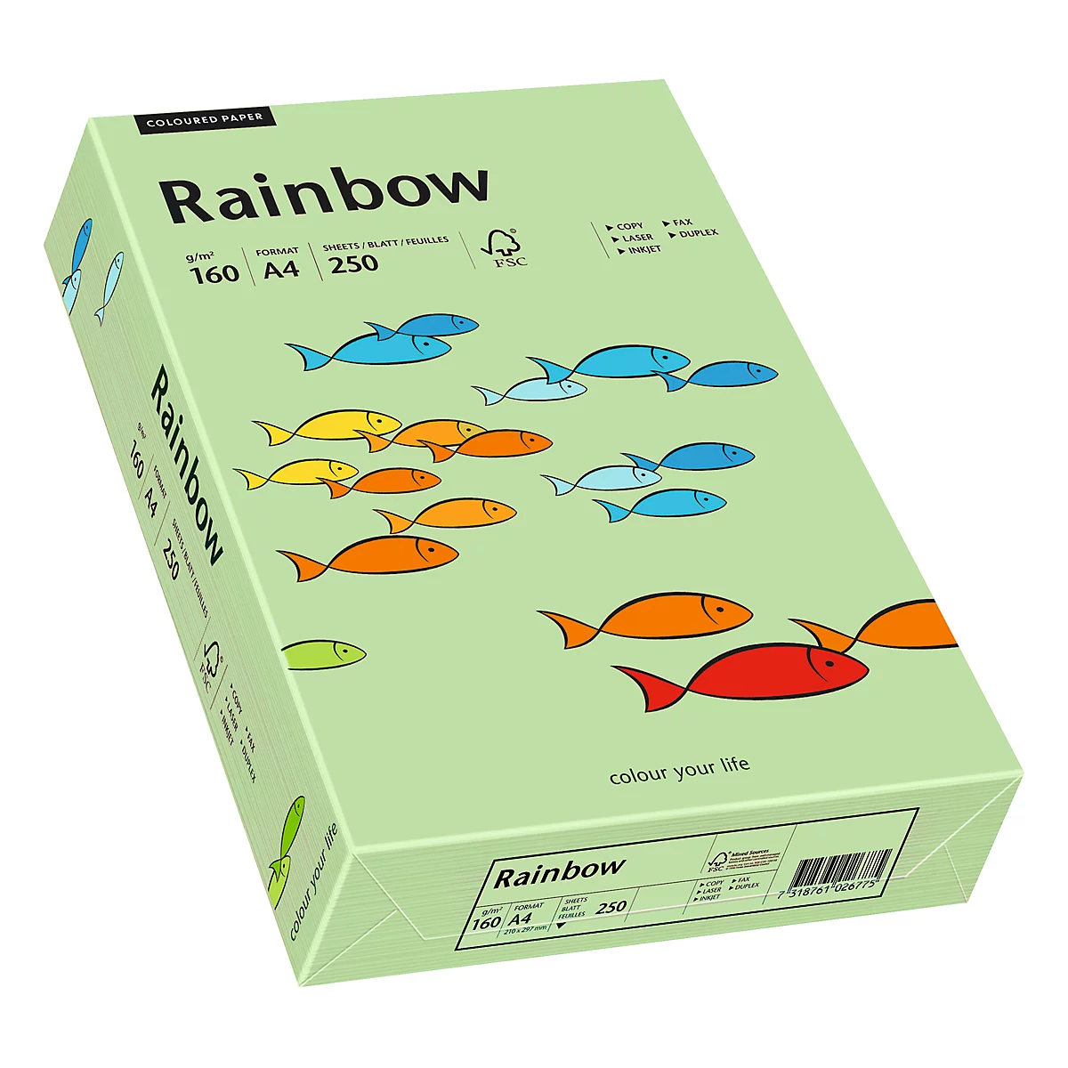 Papier coloré pour copieur Rainbow Mondi, format A4, 160 g/m², vert, 1 bloc = 250 feuilles