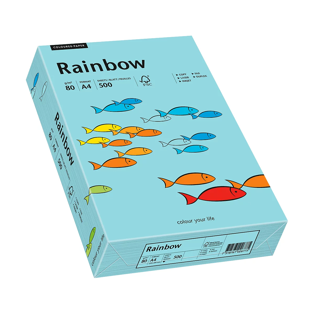 Papier coloré pour copieur Rainbow Mondi, format A4, 80 g/m², bleu, 1 bloc = 500 feuilles