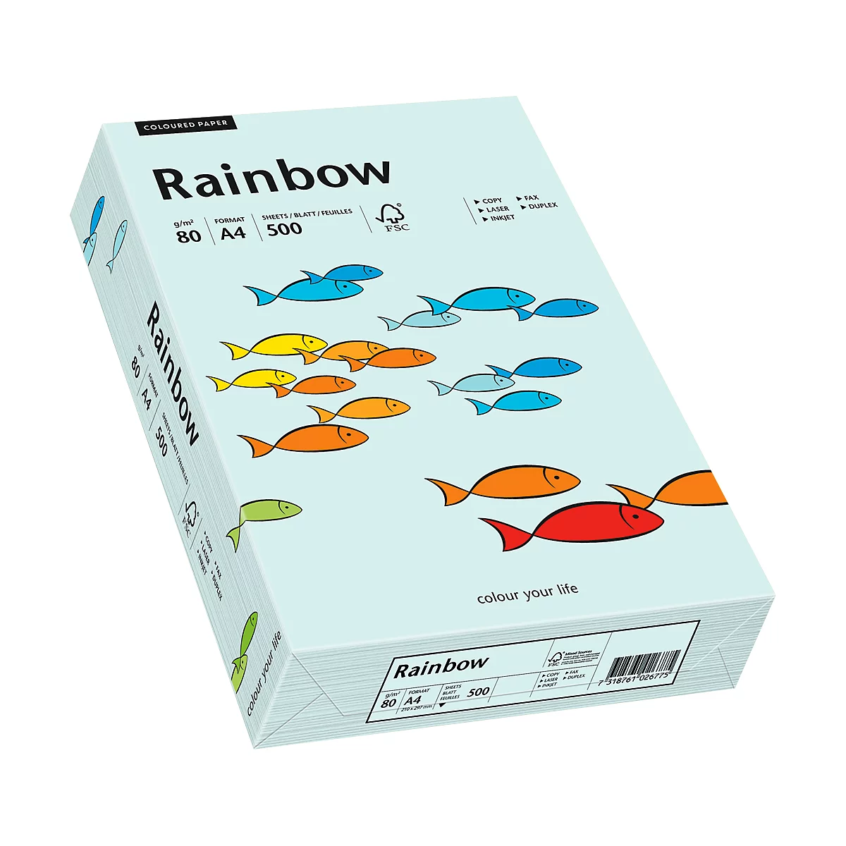 Papier coloré pour copieur Rainbow Mondi, format A4, 80 g/m², bleu clair, 1 bloc = 500 feuilles