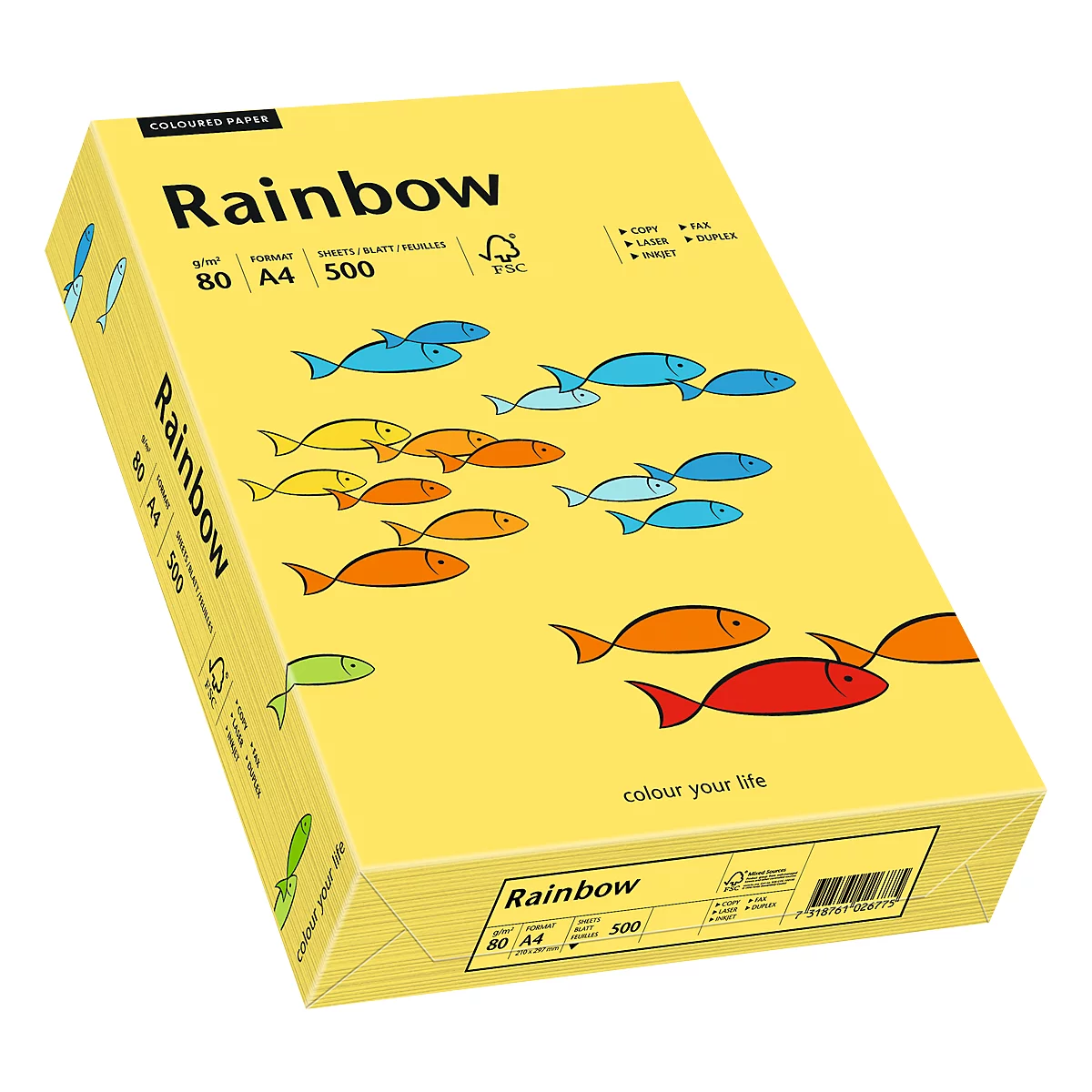 Papier coloré pour copieur Rainbow Mondi, format A4, 80 g/m², jaune, 1 bloc = 500 feuilles