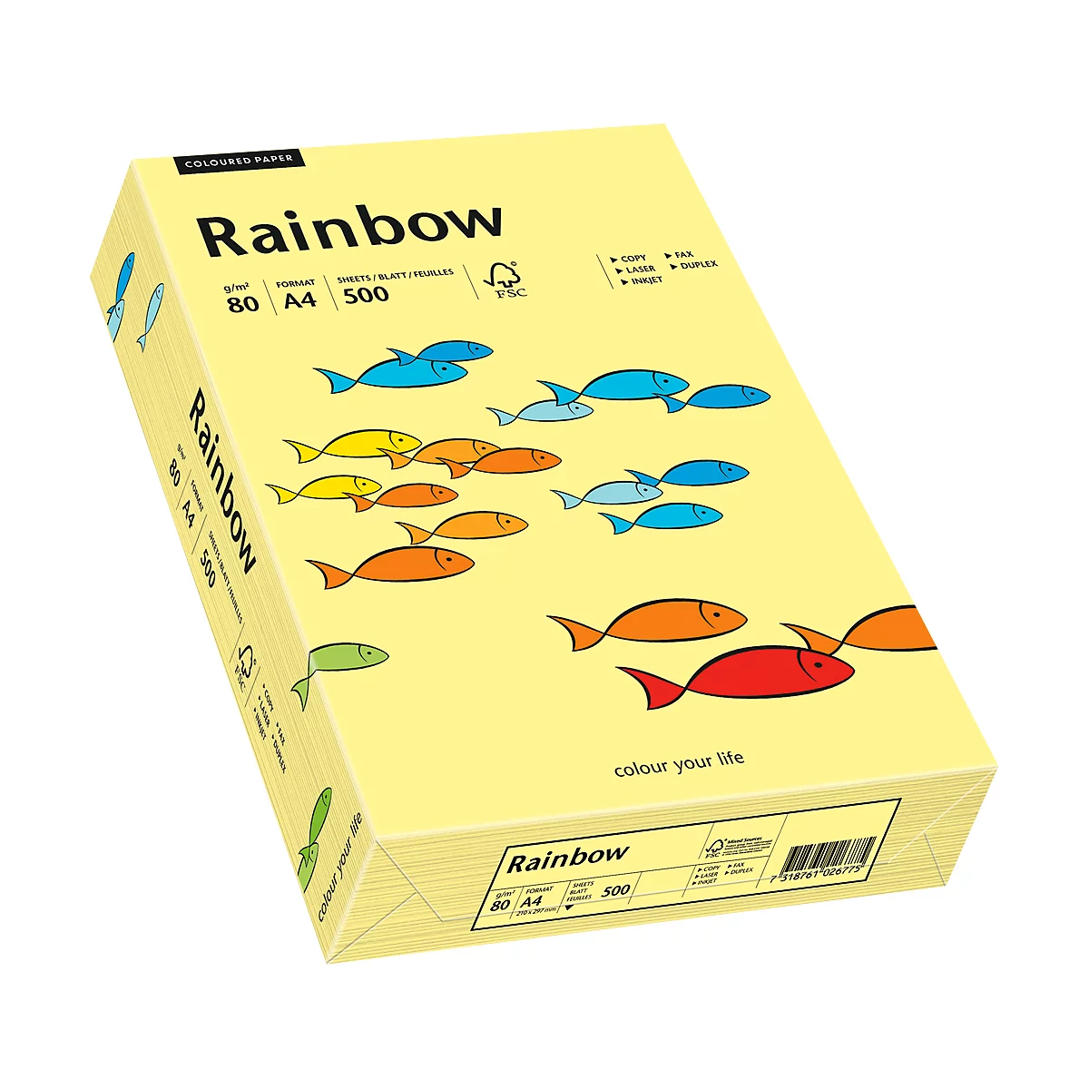 Papier coloré pour copieur Rainbow Mondi, format A4, 80 g/m², jaune clair, 1 bloc = 500 feuilles