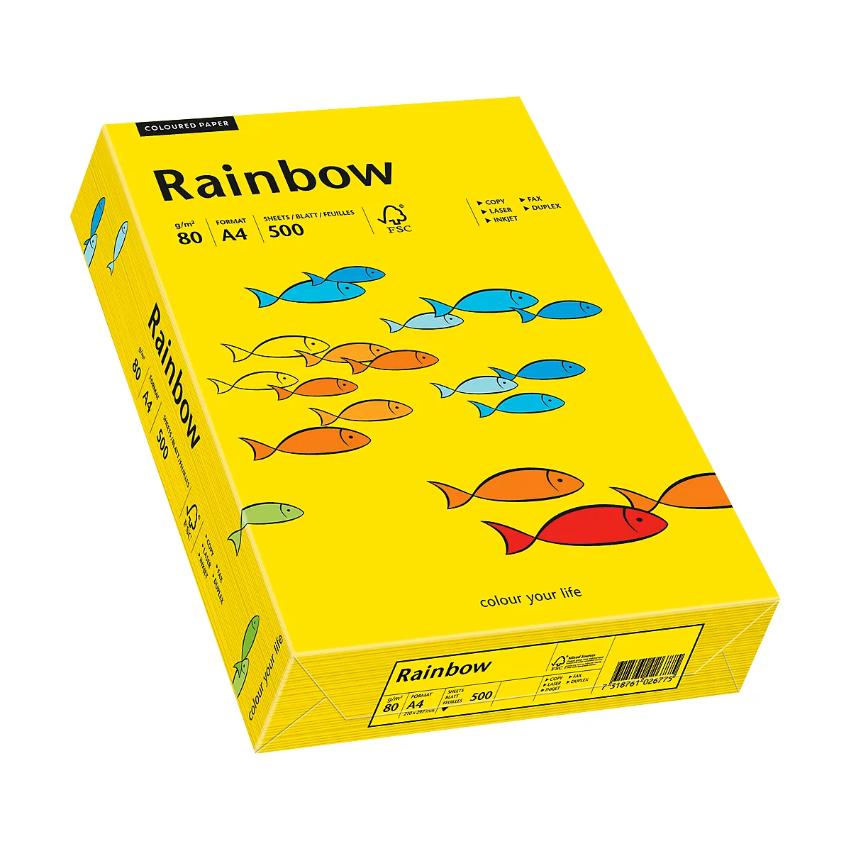 Papier coloré pour copieur Rainbow Mondi, format A4, 80 g/m², jaune intense, 1 bloc = 500 feuilles