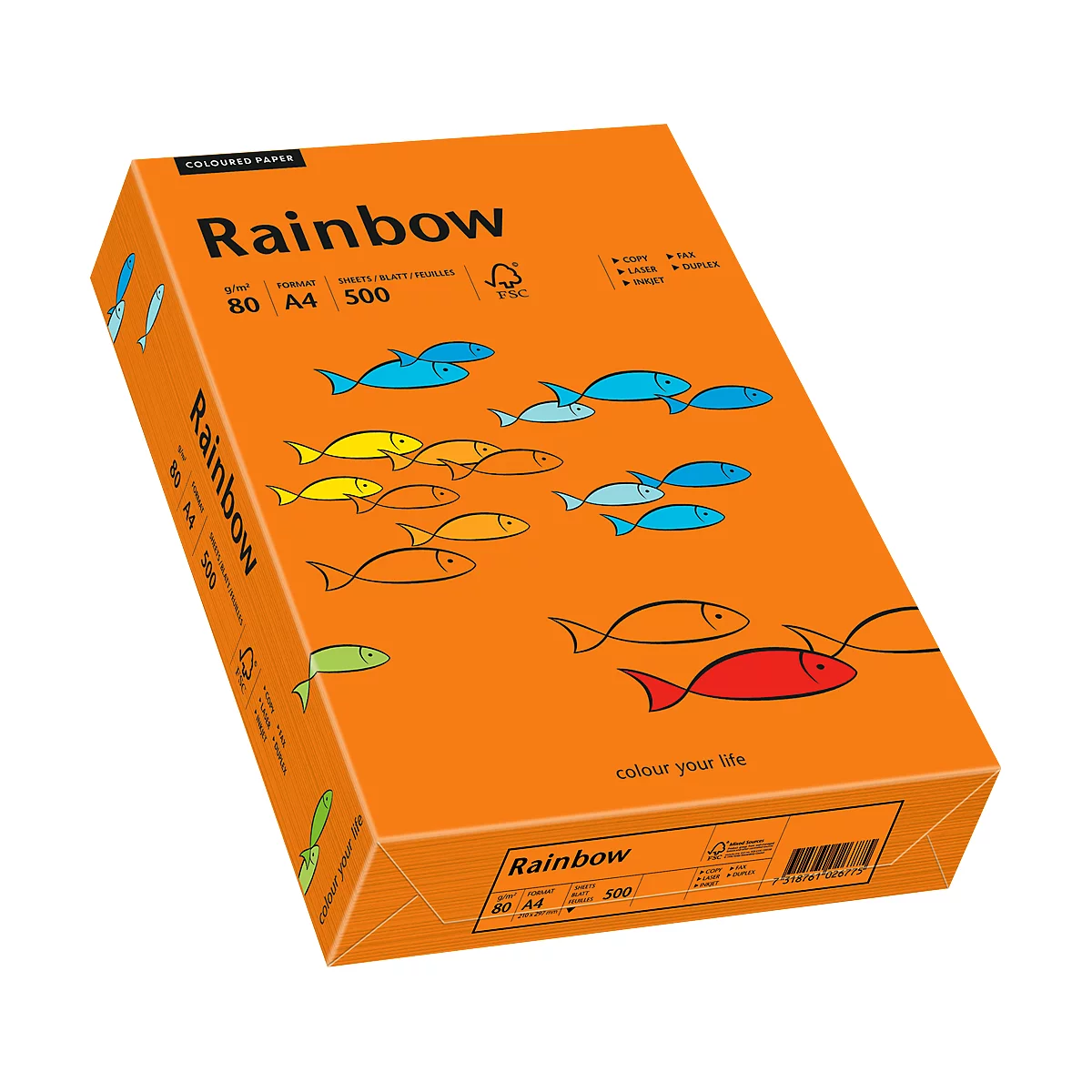 Papier coloré pour copieur Rainbow Mondi, format A4, 80 g/m², orange intense, 1 bloc = 500 feuilles