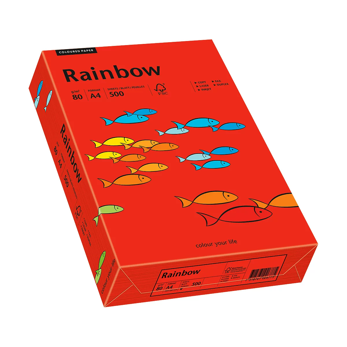 Papier coloré pour copieur Rainbow Mondi, format A4, 80 g/m², rouge intense, 1 bloc = 500 feuilles