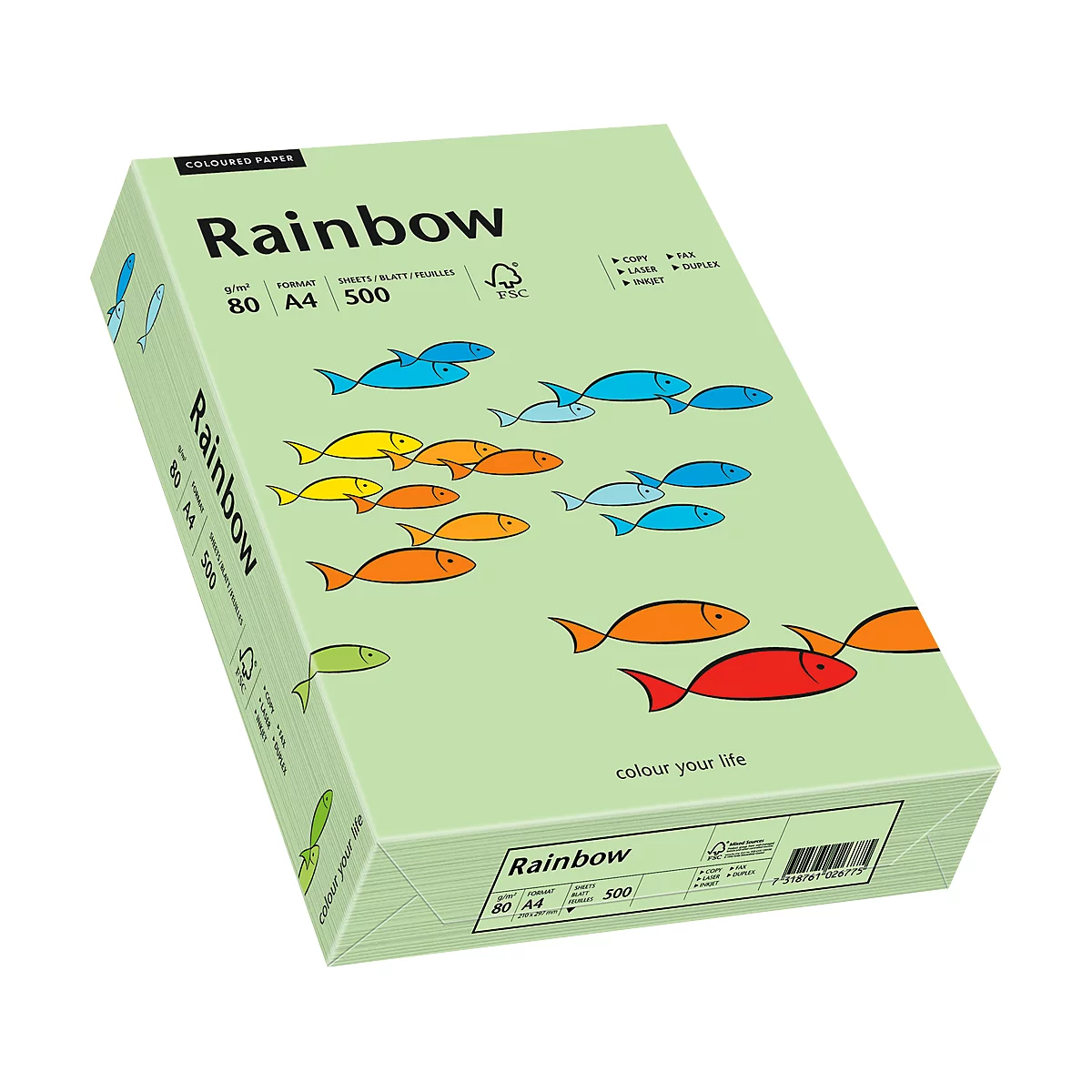 Papier coloré pour copieur Rainbow Mondi, format A4, 80 g/m², vert, 1 bloc = 500 feuilles