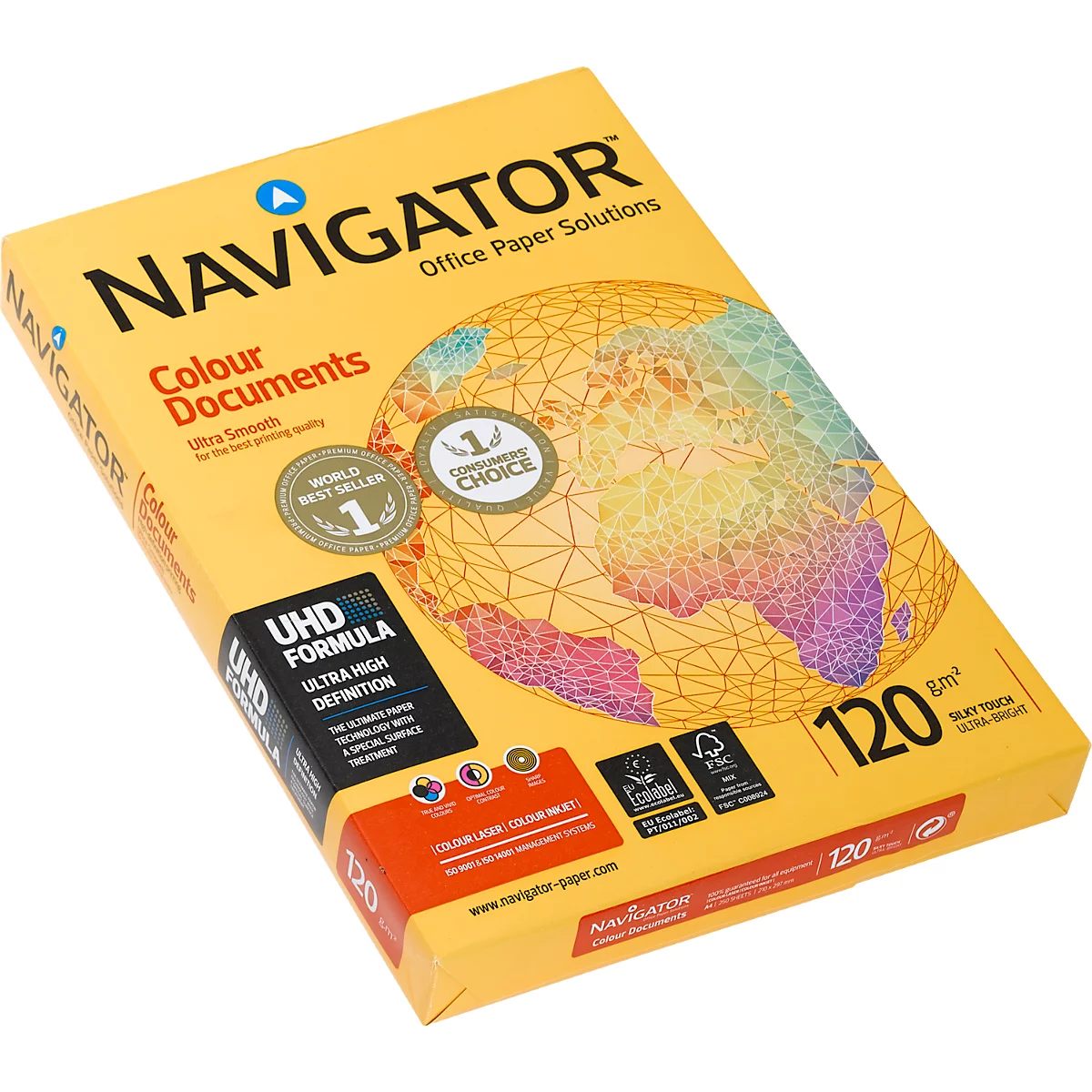 Papier copieur Colour Documents Navigator, format A4, 120 g/m², ultra blanc, 1 carton = 8 x 250 feuilles