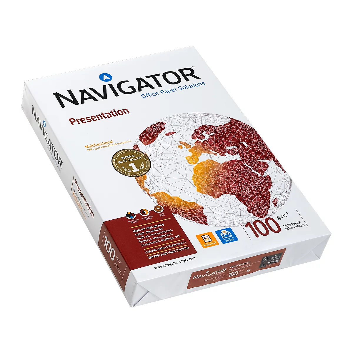 Papier copieur Presentation Navigator, format A3, 100 g/m², ultra blanc, 1 bloc = 500 feuilles