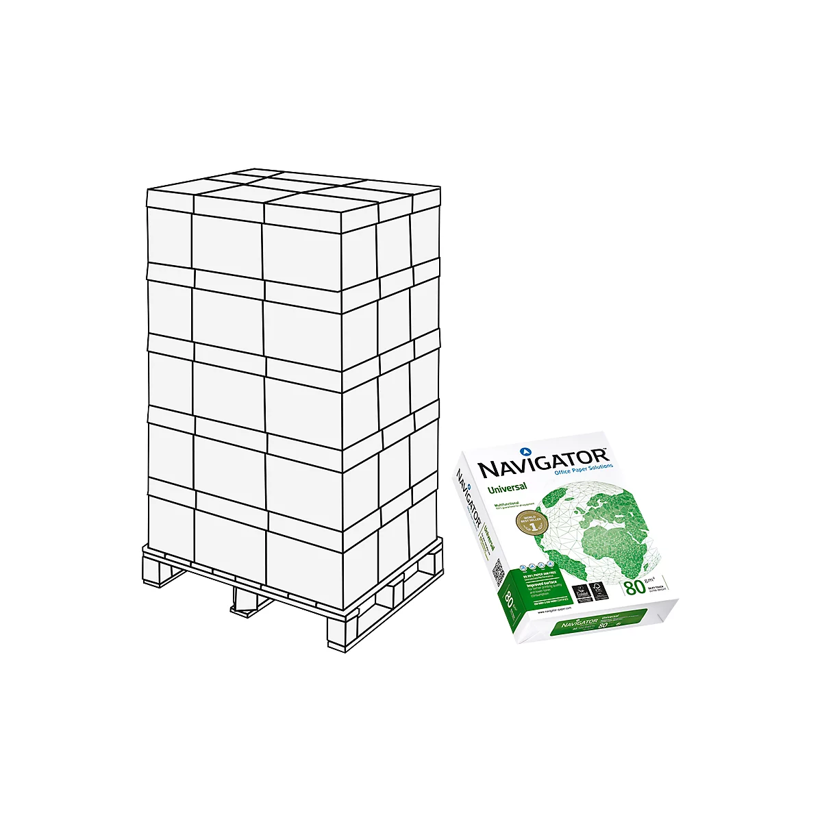 Papier copieur universel, format A4, 80 g/m², ultra blanc, 1 palette = 200 x 500 feuilles