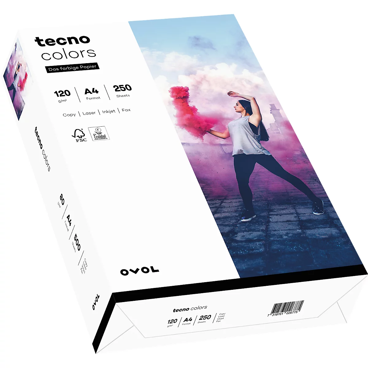Papier couleur tecno Colors, format A4, 120 g/m², blanc, paquet de 250 feuilles