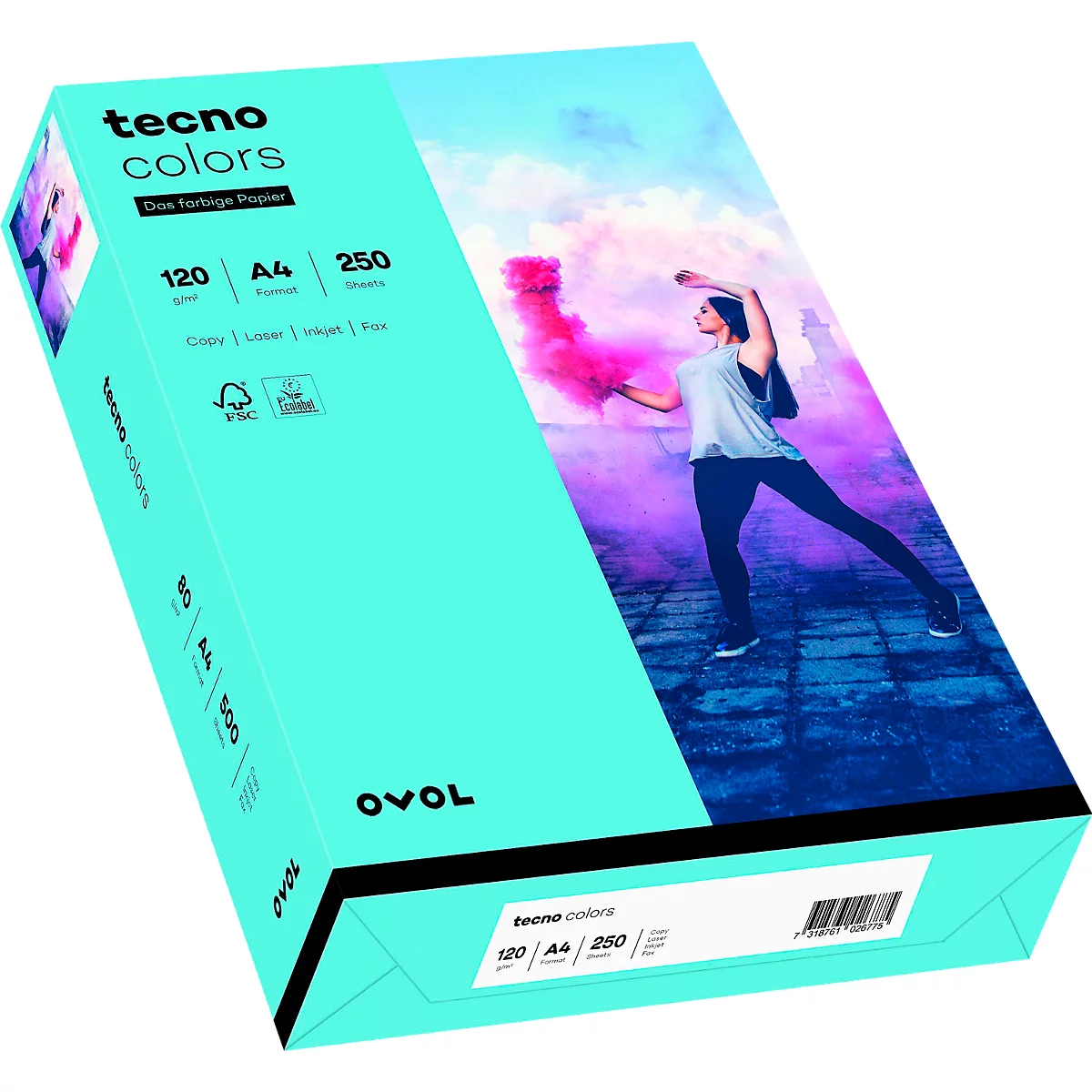 Papier couleur tecno Colors, format A4, 120 g/m², bleu moyen, paquet de250 feuilles
