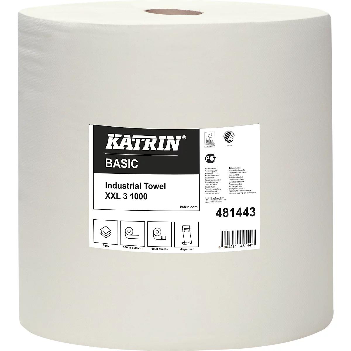 Papier de nettoyage KATRIN XXL3, 3 couches, taille des chiffons env. 380 x 380 mm, blanc, 1 rouleau de 1000 chiffons