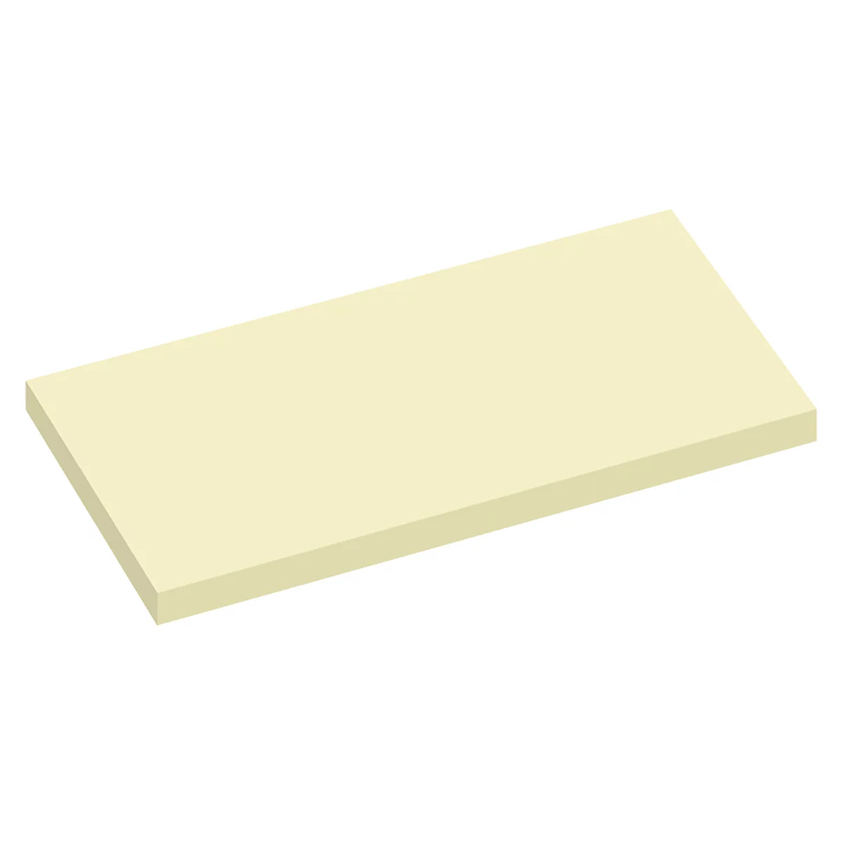 Un objet rectangulaire jaune clair, représenté en perspective. Il semble être fait d'un matériau solide tel que de la mousse ou du bois.