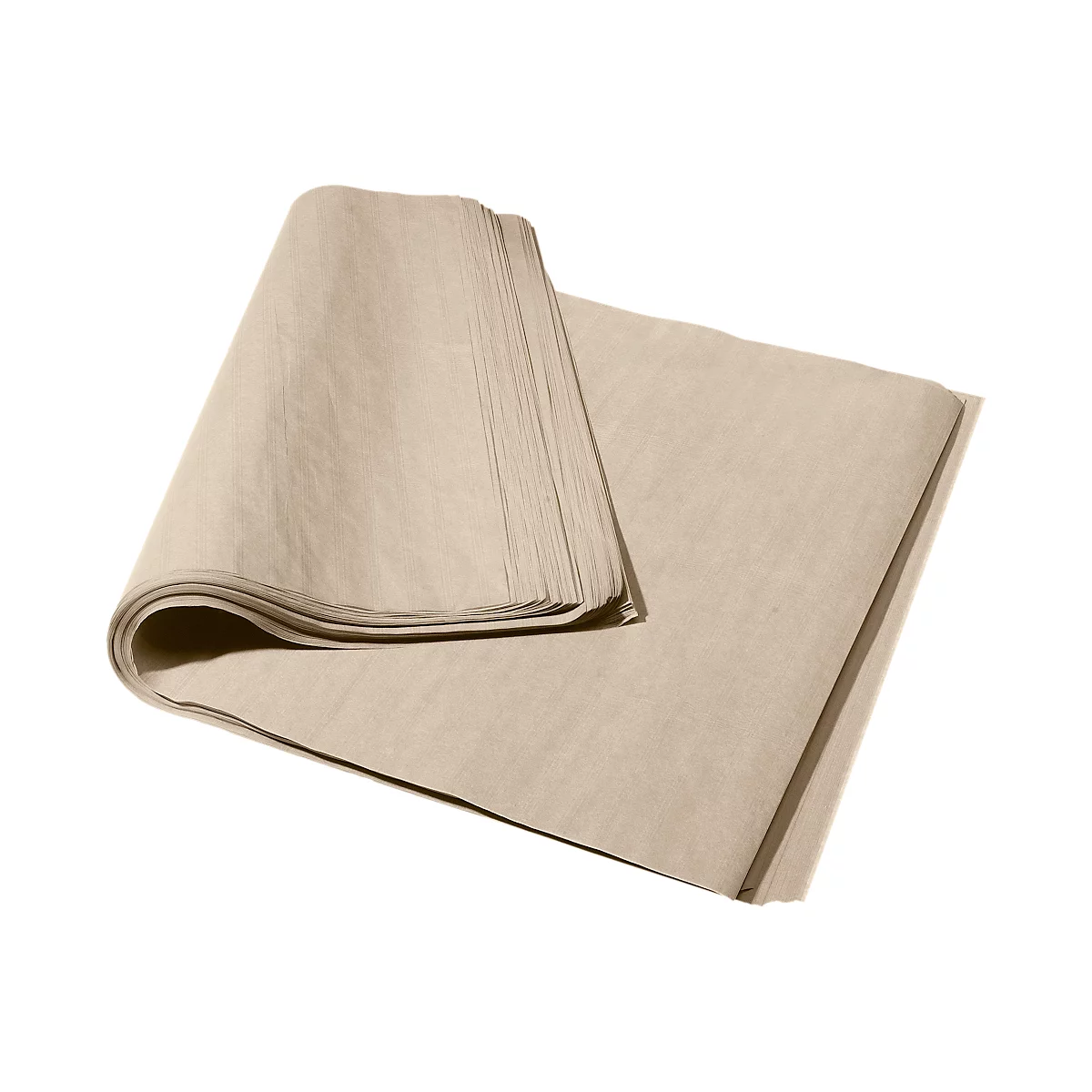 Pile de papier d'emballage, partiellement enroulé. Le fond est blanc.