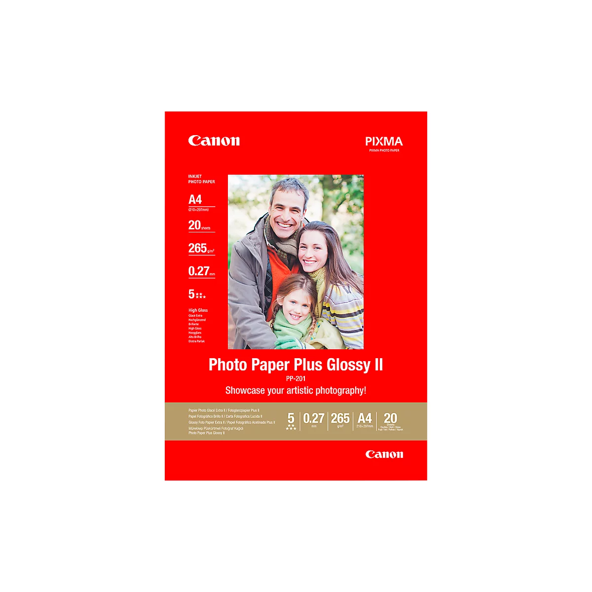 Papier photo Plus Glossy II PP-201 Canon, 265 g/m², 20 feuilles, format A4