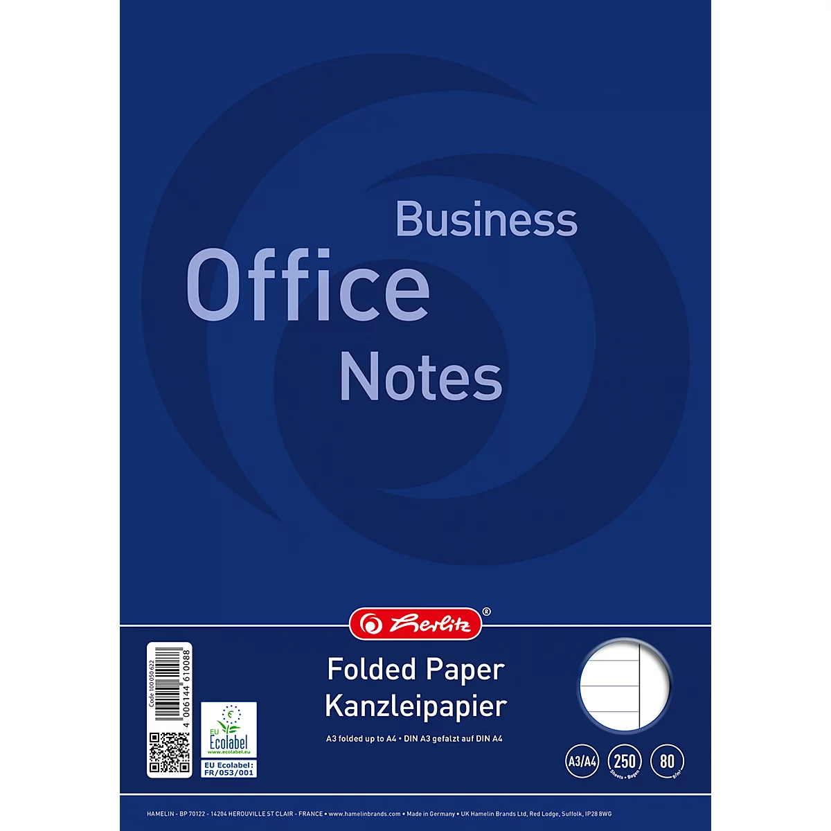 Emballage bleu de papier de bureau Herlitz avec l'inscription Business Office Notes.