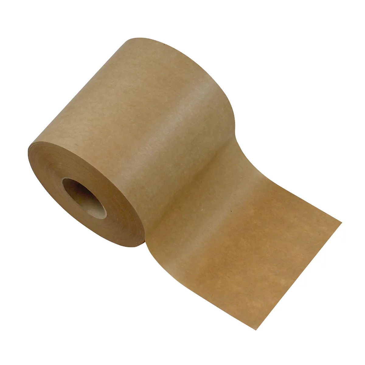 Rouleau de ruban adhésif d'emballage marron avec une structure en papier. Un morceau de ruban adhésif est déroulé.