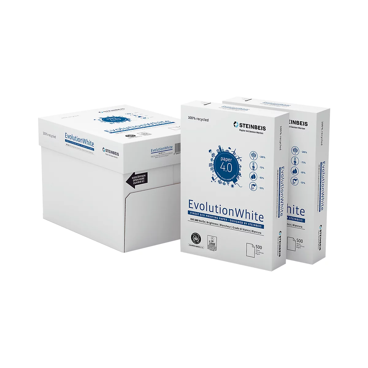 Papier recyclé Evolution White Steinbeis, format A4, 80 g/m², blanc naturel, 5 x 500 feuilles