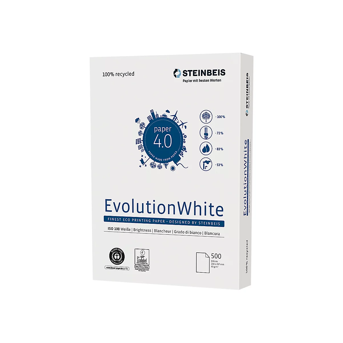 Papier recyclé Evolution White Steinbeis, format A4, 80 g/m², blanc naturel, 5 x 500 feuilles