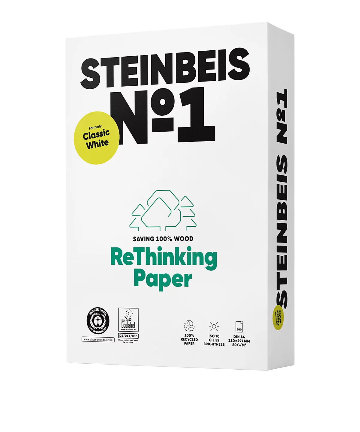 Papier recyclé Steinbeis ?1, DIN A4, 80 g/m, blanc presse, 1 boîte
