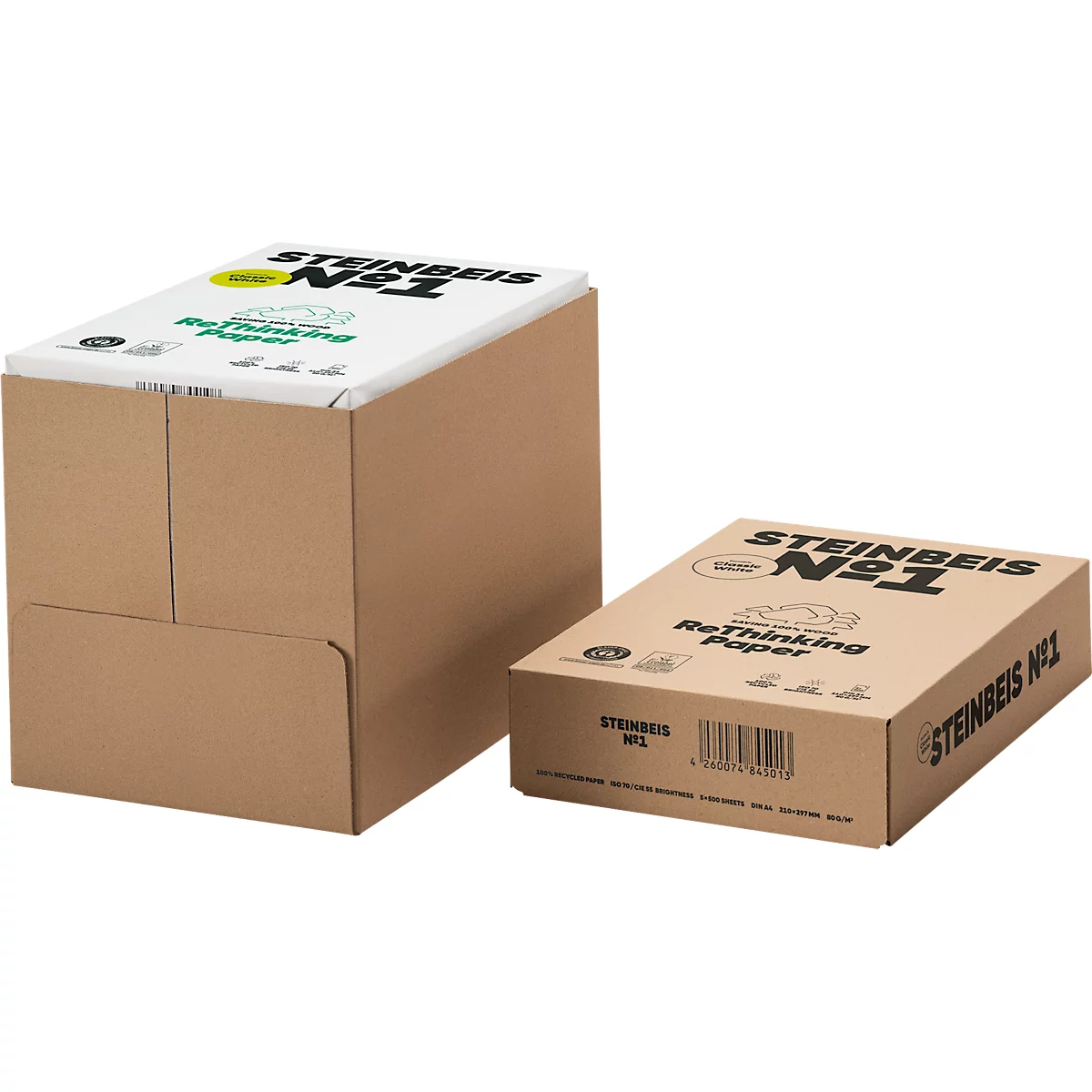 Papier recyclé Steinbeis ?1, DIN A4, 80 g/m, blanc presse, 2 boîtes = 10 x 500 feuilles