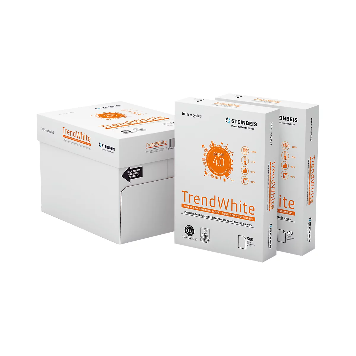 Papier recyclé TrendWhite Steinbeis, format A4, 80 g/m², blanc presse, 5 x 500 feuilles