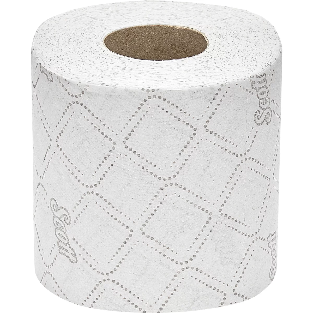 Rouleau de papier toilette avec motif losanges pointillés et logo Scott.